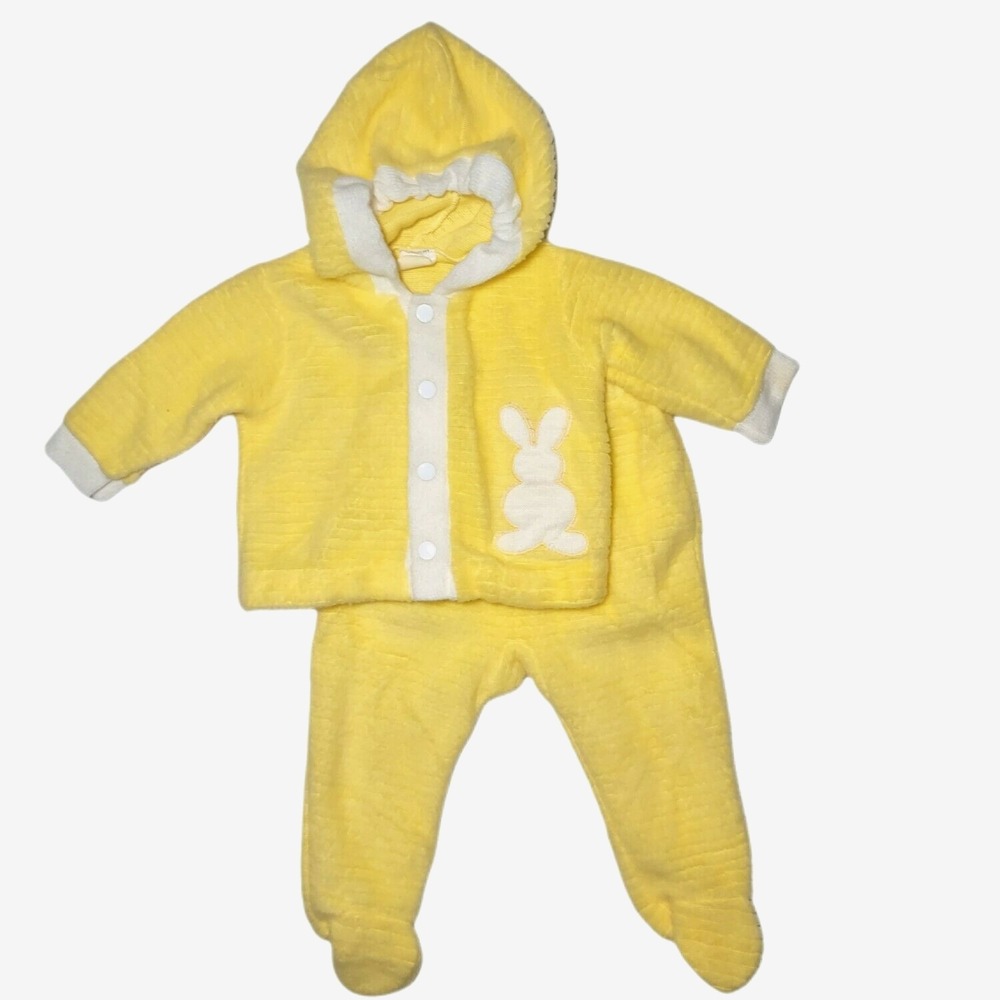 Carter's Vintage 6 Mos Yellow 2pc Bunny Hooded Acrylic Outfit Baby Set‎ Unisex